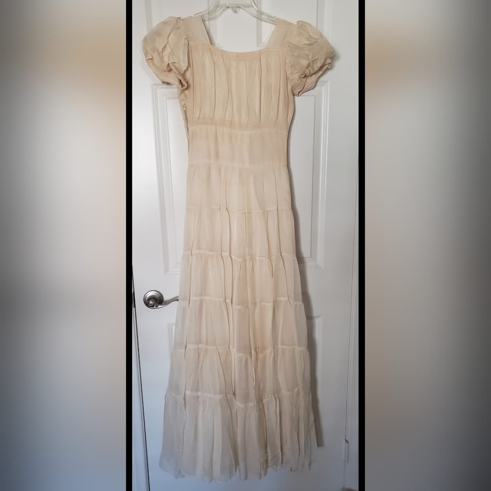 Soft Cream Tiered Maxi Dress with Puff Sleeves